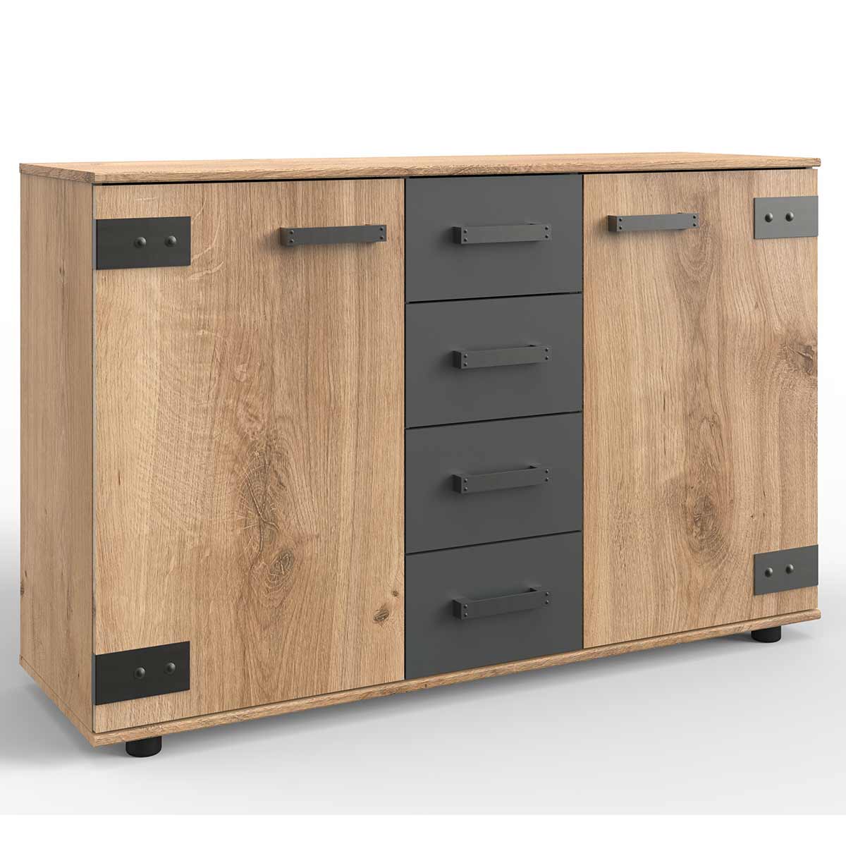Wimex Stockholm Kombikommode 2T 4S Plankeneiche Dekor/Graphit
