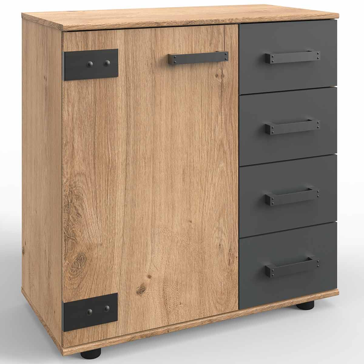 Wimex Stockholm Kombikommode 1T 4S Plankeneiche Dekor/Graphit