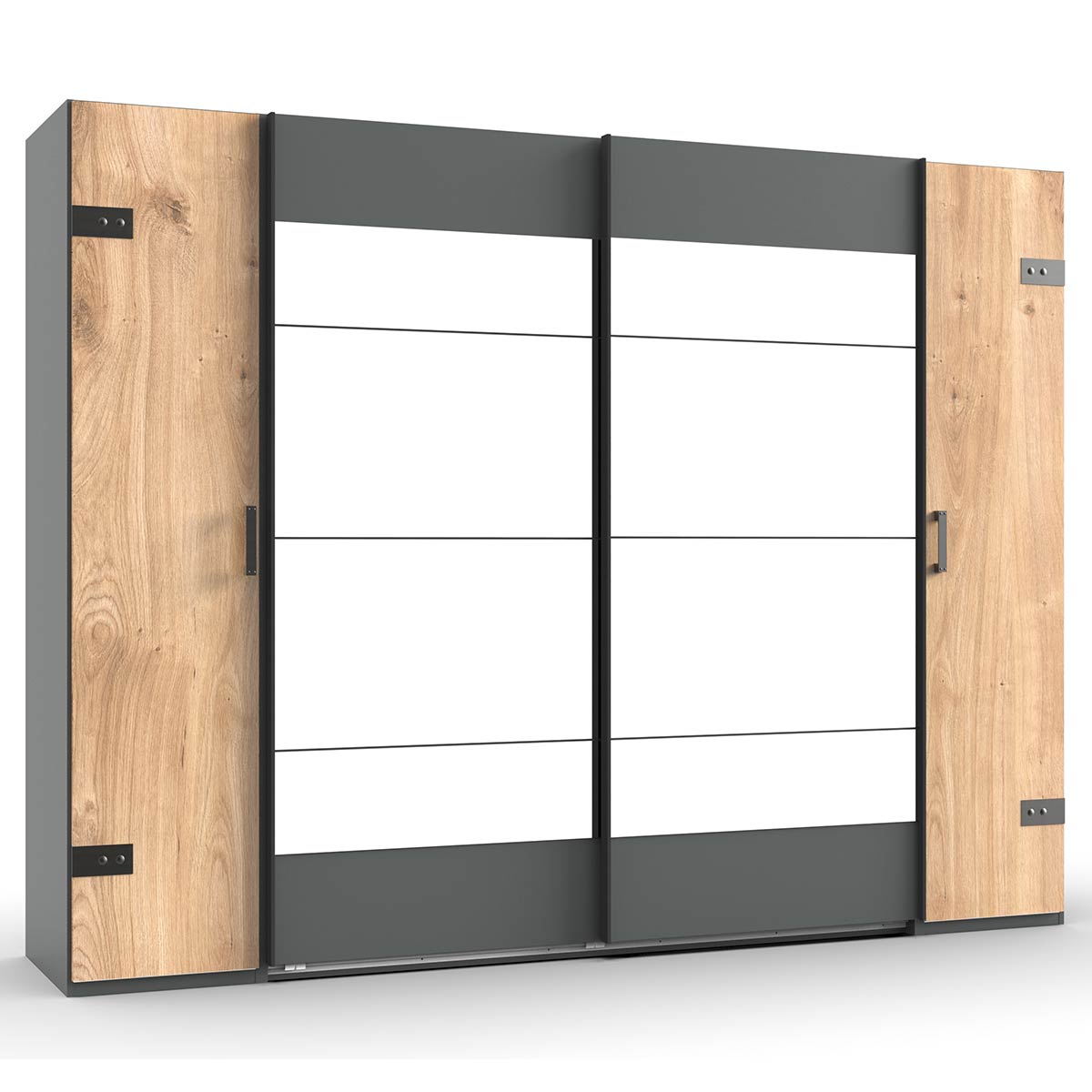 Wimex Stockholm Kleiderschrank 272 cm 2 Spiegel Plankeneiche Dekor/Graphit