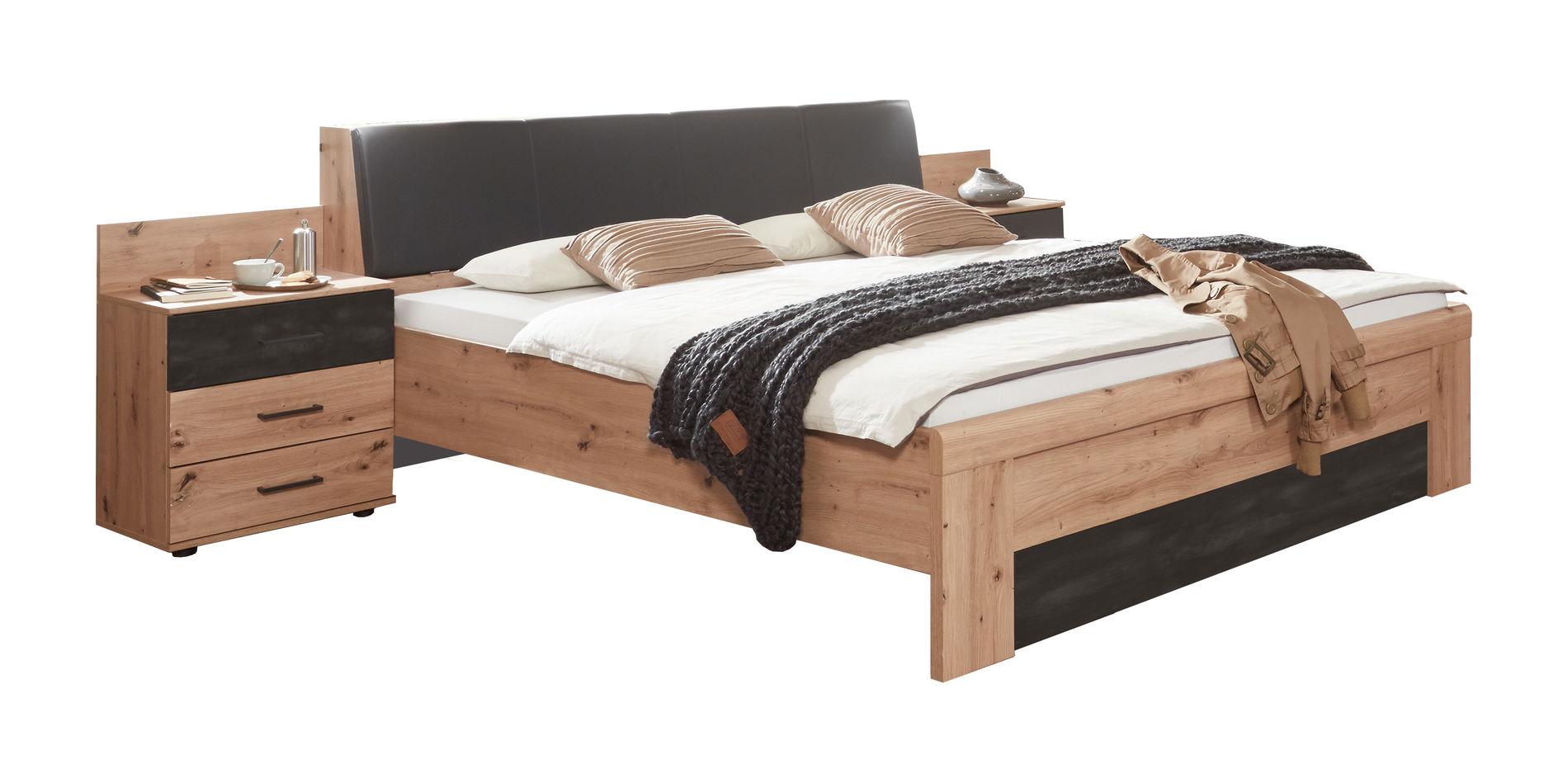 Wimex Sulzbach Futonbett 180 x 200 cm Artisan-Eiche-Nachbildung/Raw steel inkl. Bettkasten im Kopfteil