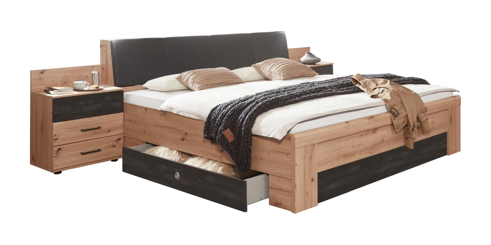 Wimex Sulzbach Futonbett 180 x 200 cm Artisan-Eiche-Nachbildung/Raw steel inkl. Bettschubkasten