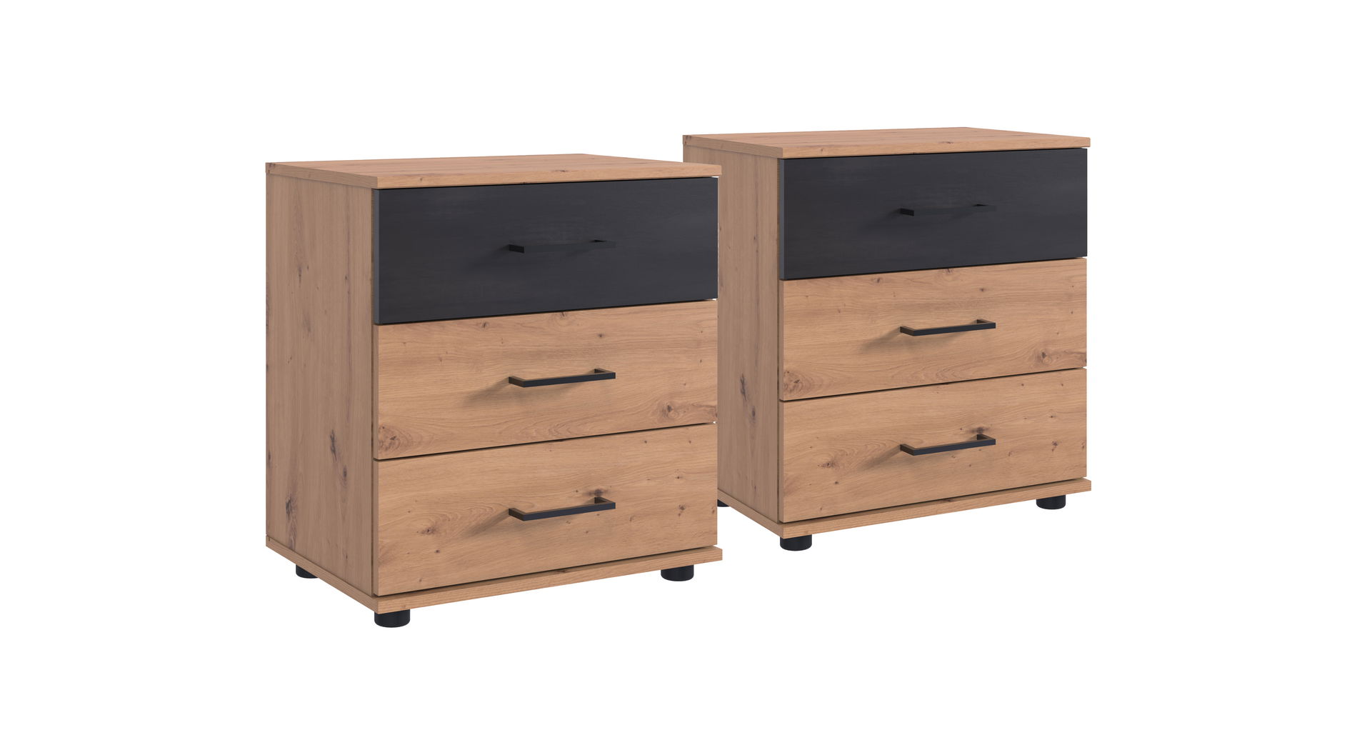 Wimex Sulzbach Nachtschrank 3S Paar Artisan-Eiche-Nachbildung/Raw steel