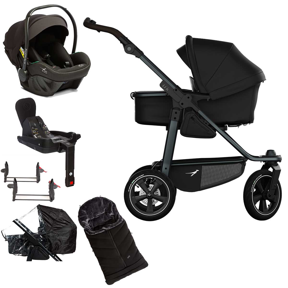 tfk mono3 Kinderwagen mit Cloud T i-Size Plus Bundle schwarz mit Luftrad-Set