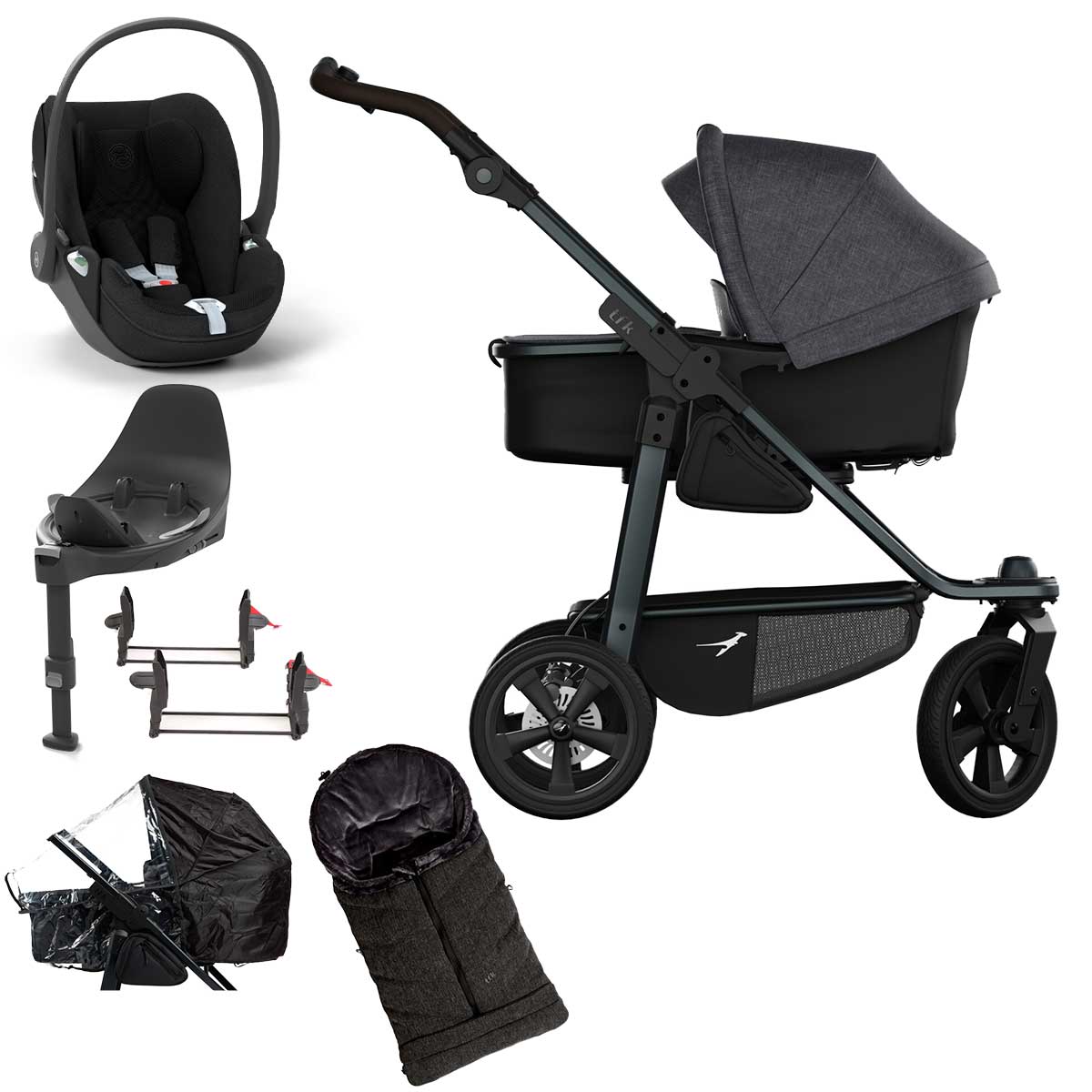 tfk mono3 Kinderwagen mit Cloud T i-Size Plus Bundle Premium schwarz mit Luftkammer-Radset