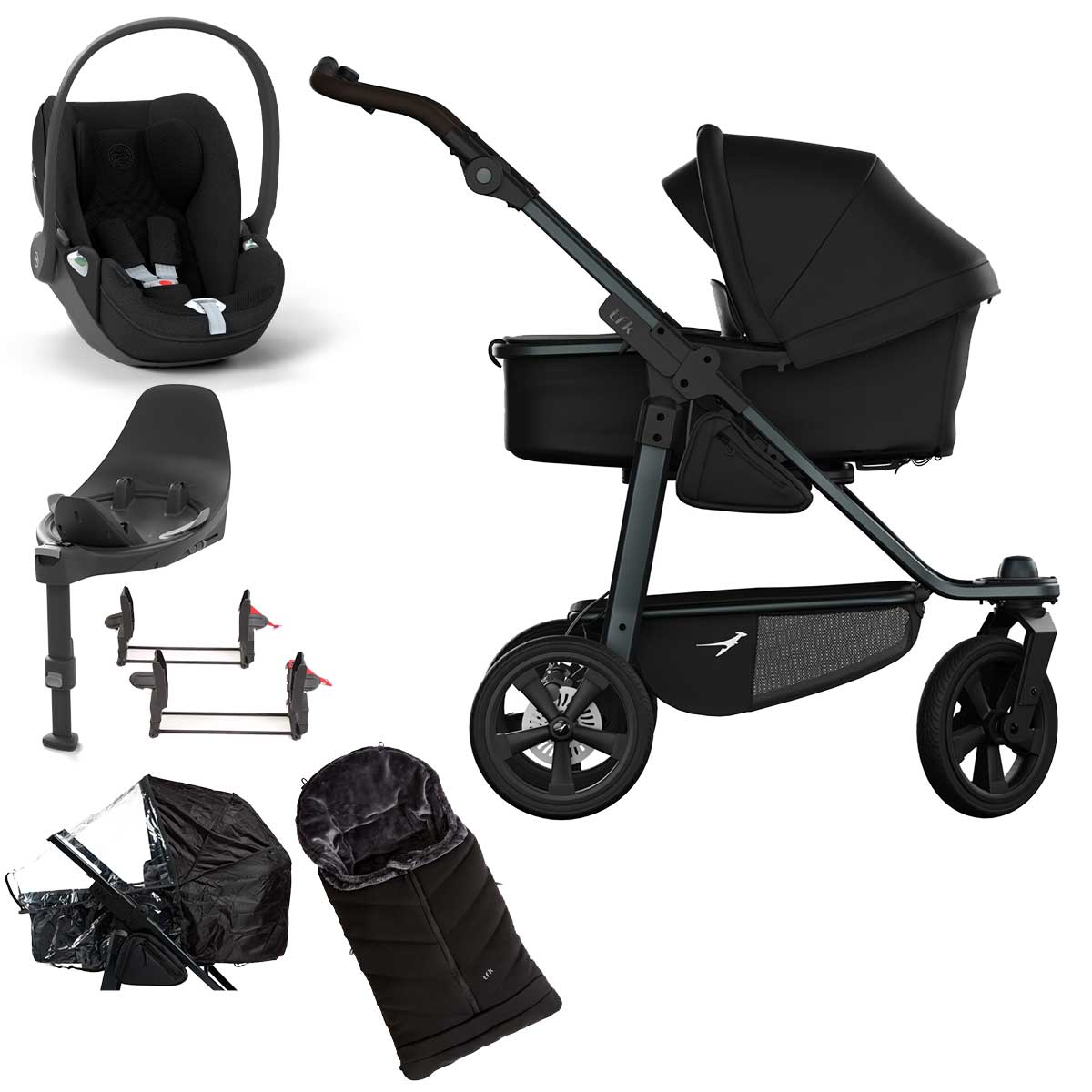 tfk mono3 Kinderwagen mit Cloud T i-Size Plus Bundle schwarz mit Luftkammer-Radset