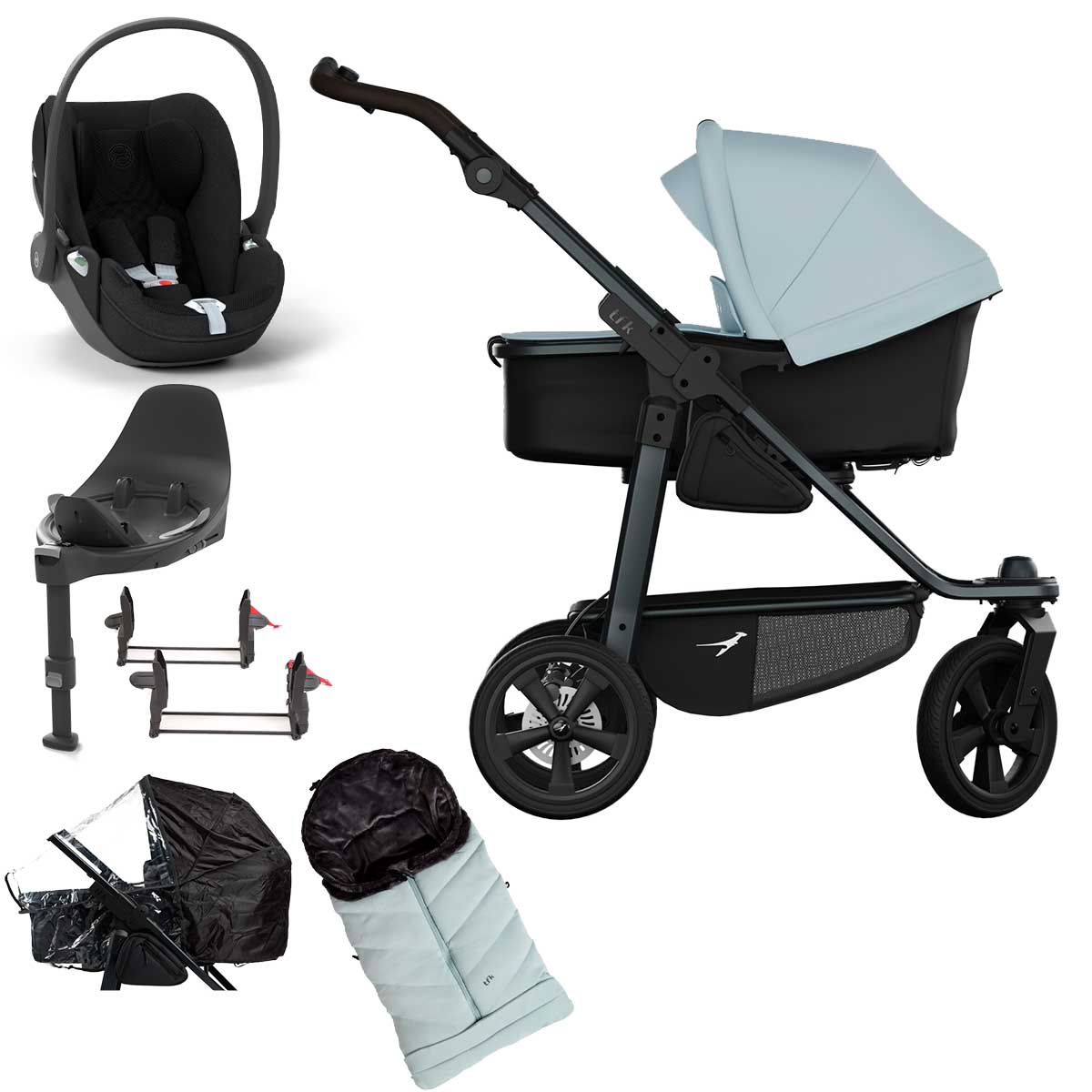 tfk mono3 Kinderwagen mit Cloud T i-Size Plus Bundle blau mit Luftkammer-Radset
