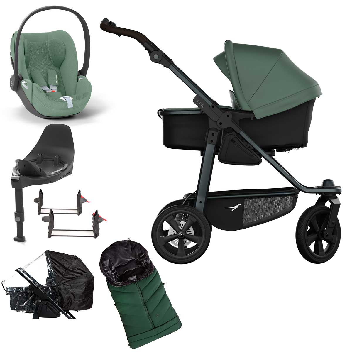 tfk mono3 Kinderwagen mit Cloud T i-Size Plus Bundle olive mit Luftkammer-Radset