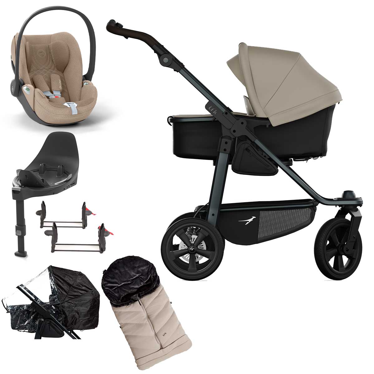 tfk mono3 Kinderwagen mit Cloud T i-Size Plus Bundle sand mit Luftkammer-Radset