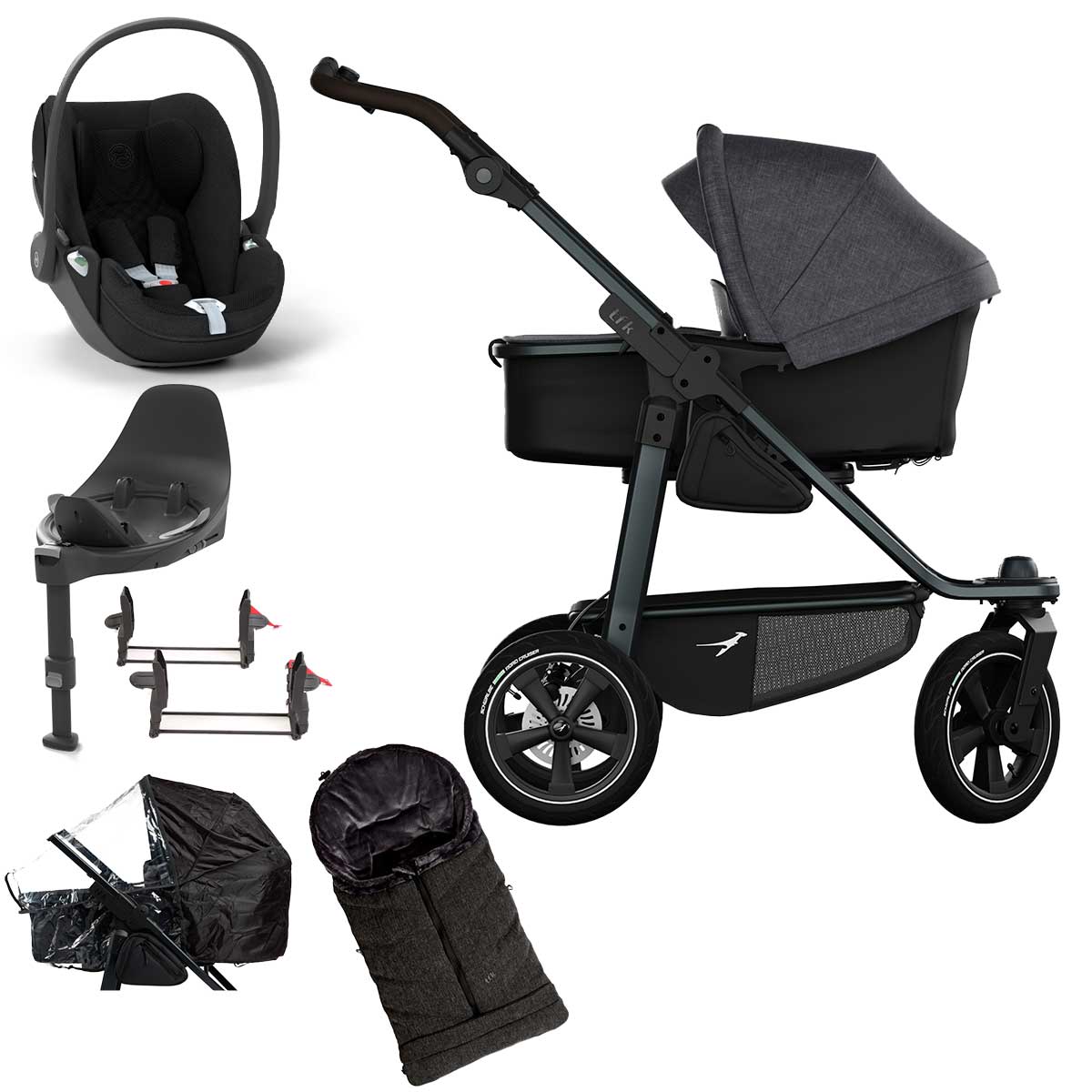 tfk mono3 Kinderwagen Luftrad-Set Bundle Premium schwarz mit CYBEX Cloud T i-Size Plus