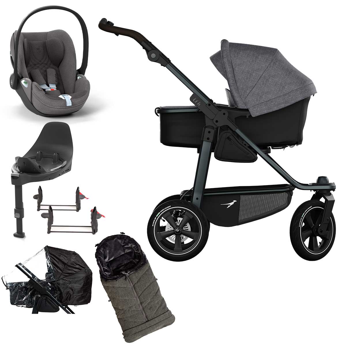 tfk mono3 Kinderwagen Luftrad-Set Bundle Premium grau mit CYBEX Cloud T i-Size Plus