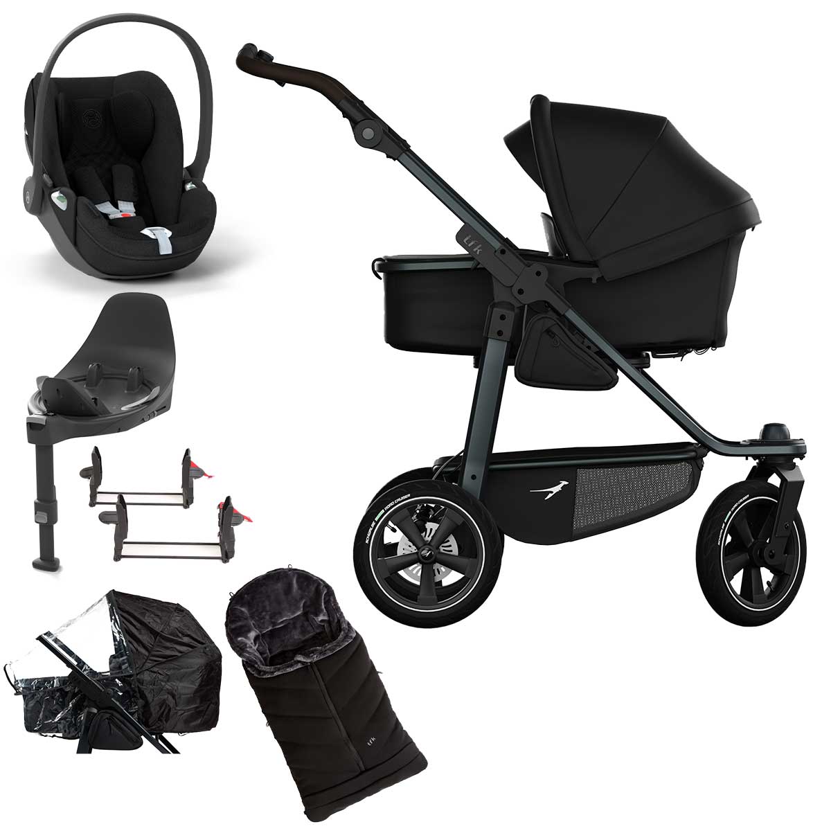 tfk mono3 Kinderwagen Luftrad-Set Bundle schwarz mit CYBEX Cloud T i-Size Plus