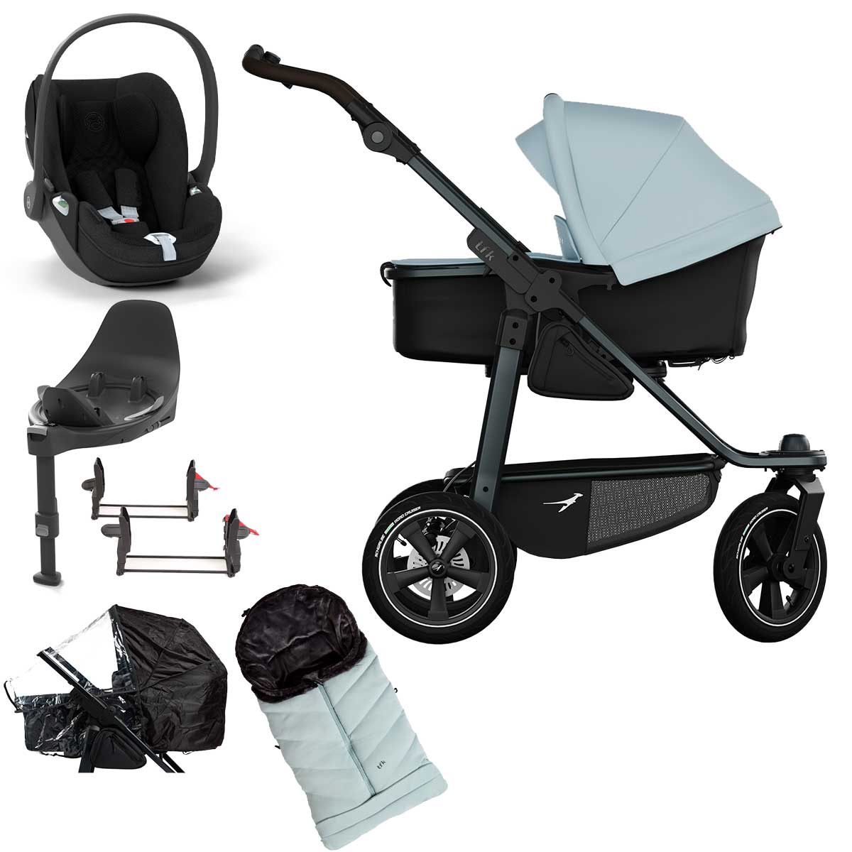 tfk mono3 Kinderwagen Luftrad-Set Bundle blau mit CYBEX Cloud T i-Size Plus