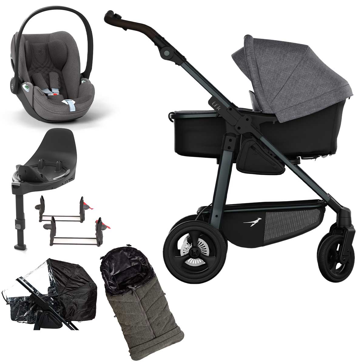 tfk mono4 Kinderwagen mit Cloud T i-Size Plus Bundle Premium grau mit Luftkammer-Radset