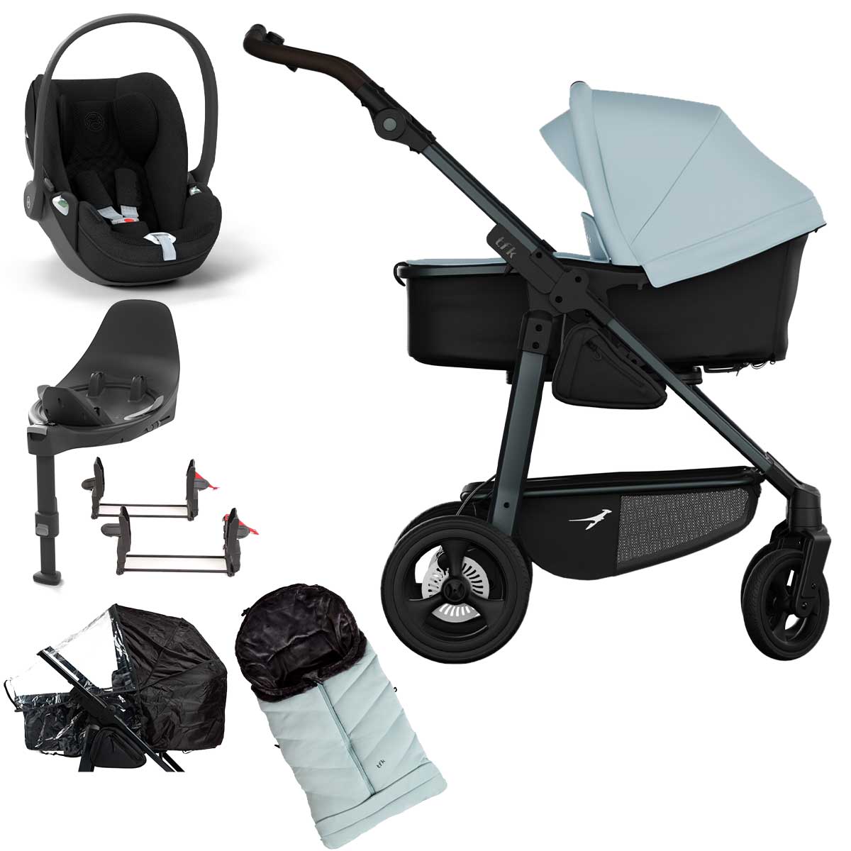 tfk mono4 Kinderwagen mit Cloud T i-Size Plus Bundle blau mit Luftkammer-Radset