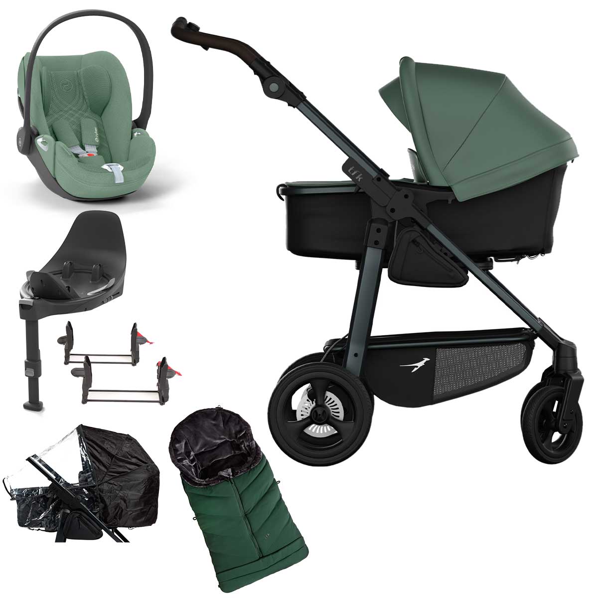 tfk mono4 Kinderwagen mit Cloud T i-Size Plus Bundle olive mit Luftkammer-Radset