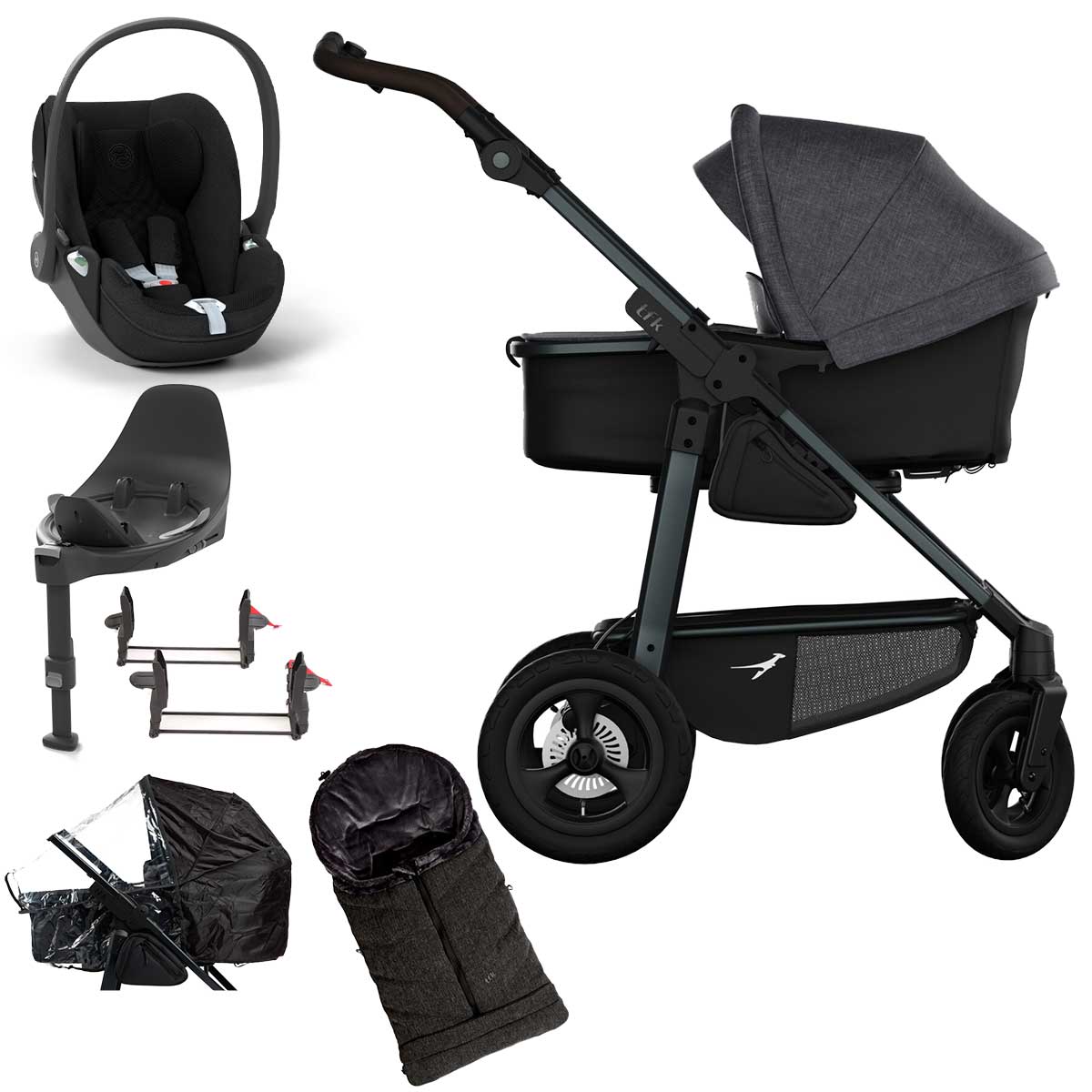 tfk mono4 Kinderwagen Luftrad-Set Bundle Premium schwarz mit CYBEX Cloud T i-Size Plus