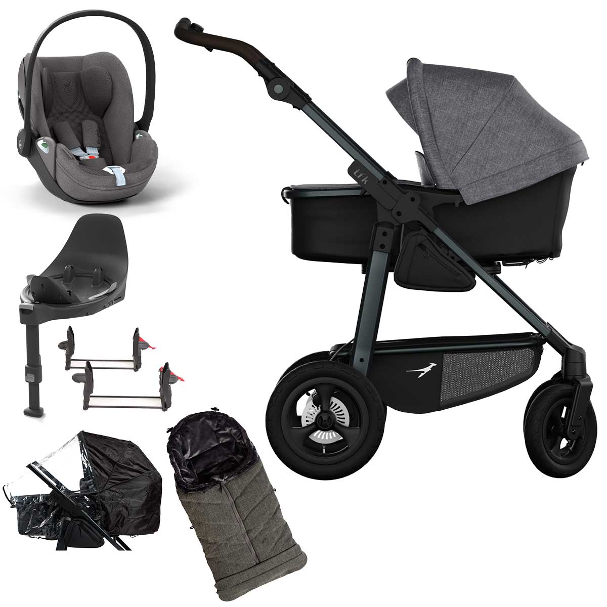 tfk mono4 Kinderwagen Luftrad-Set Bundle Premium grau mit CYBEX Cloud T i-Size Plus