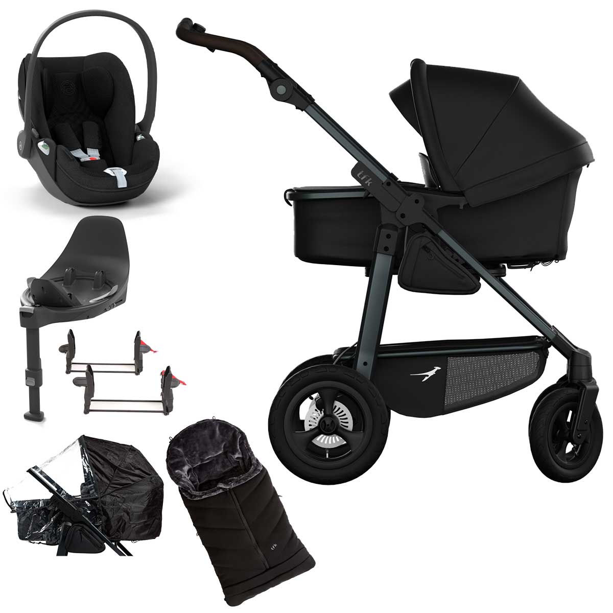 tfk mono4 Kinderwagen Luftrad-Set Bundle schwarz mit CYBEX Cloud T i-Size Plus