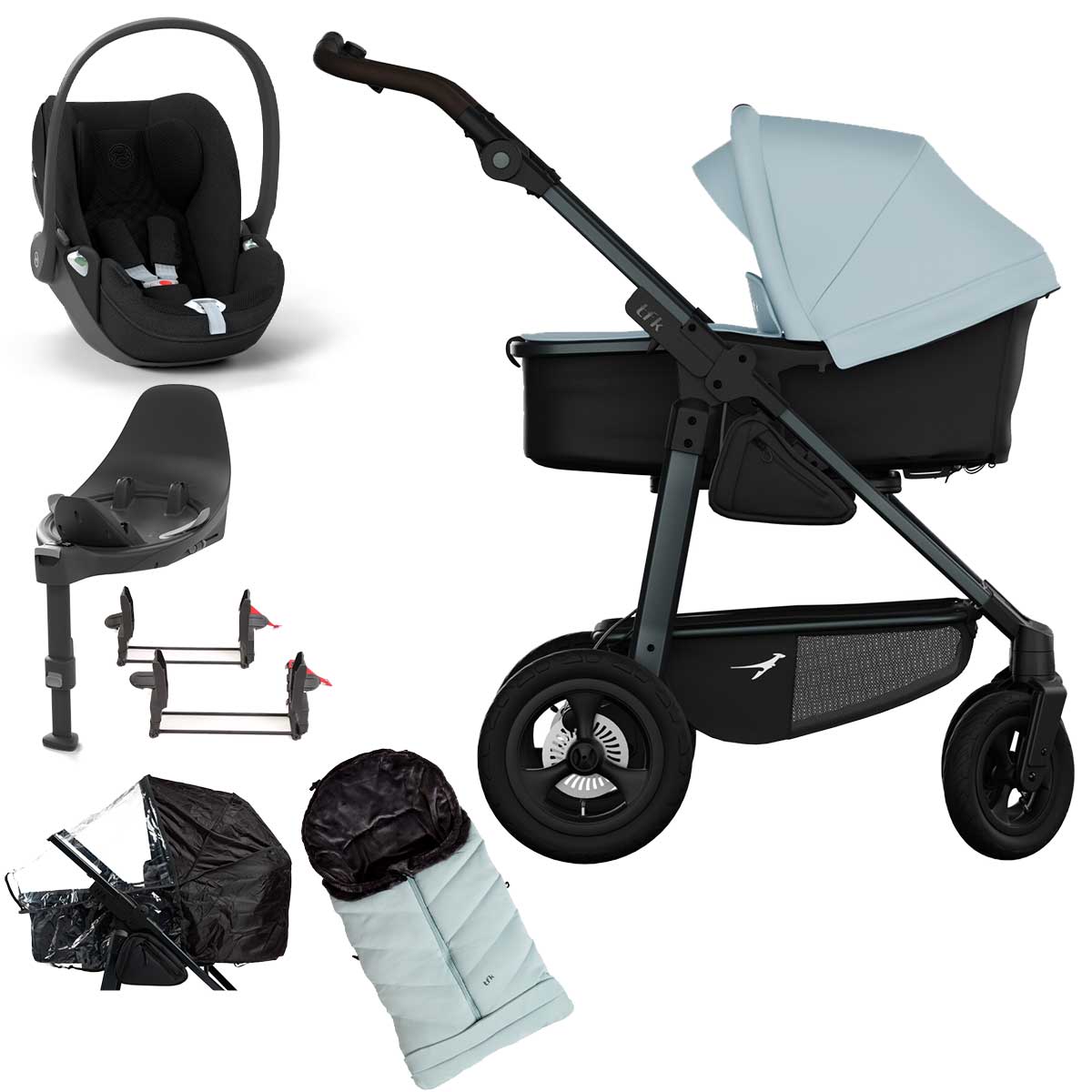 tfk mono4 Kinderwagen Luftrad-Set Bundle blau mit CYBEX Cloud T i-Size Plus