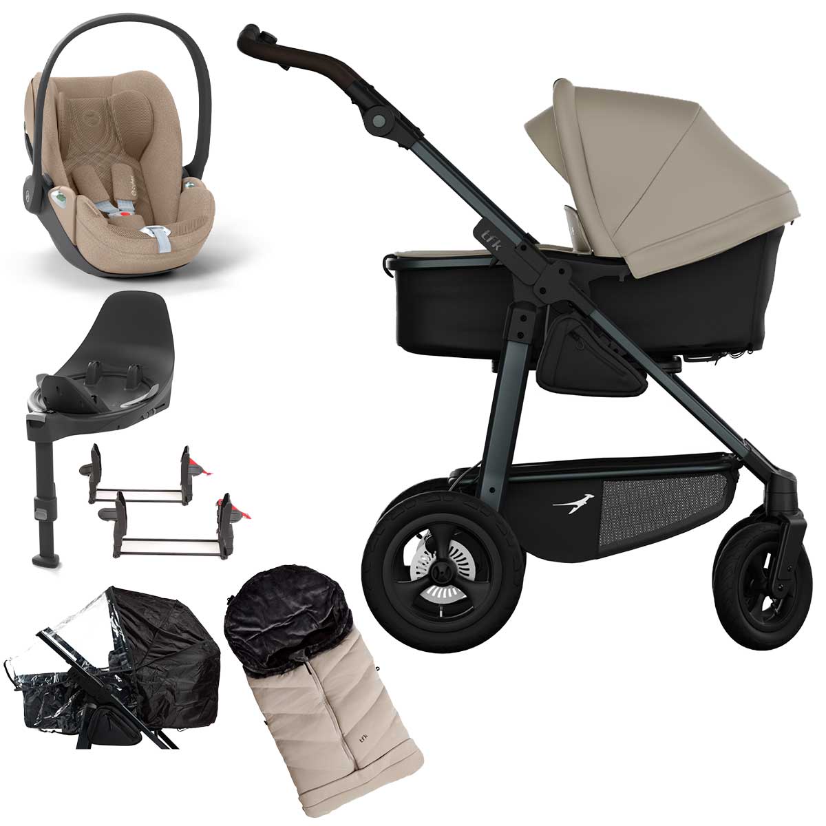 tfk mono4 Kinderwagen Luftrad-Set Bundle sand mit CYBEX Cloud T i-Size Plus