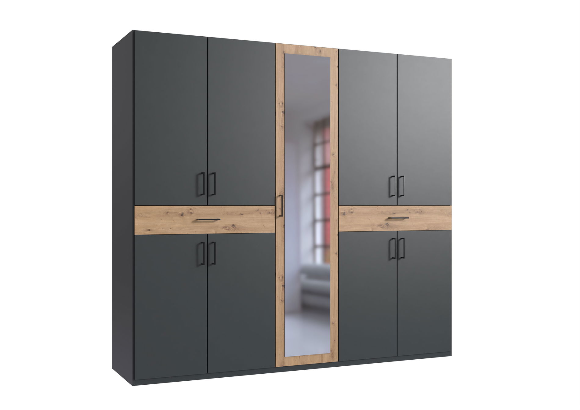 Wimex Tibet Kleiderschrank 225 cm Spiegel Grafit/Artisan-Eiche-Nachbildung