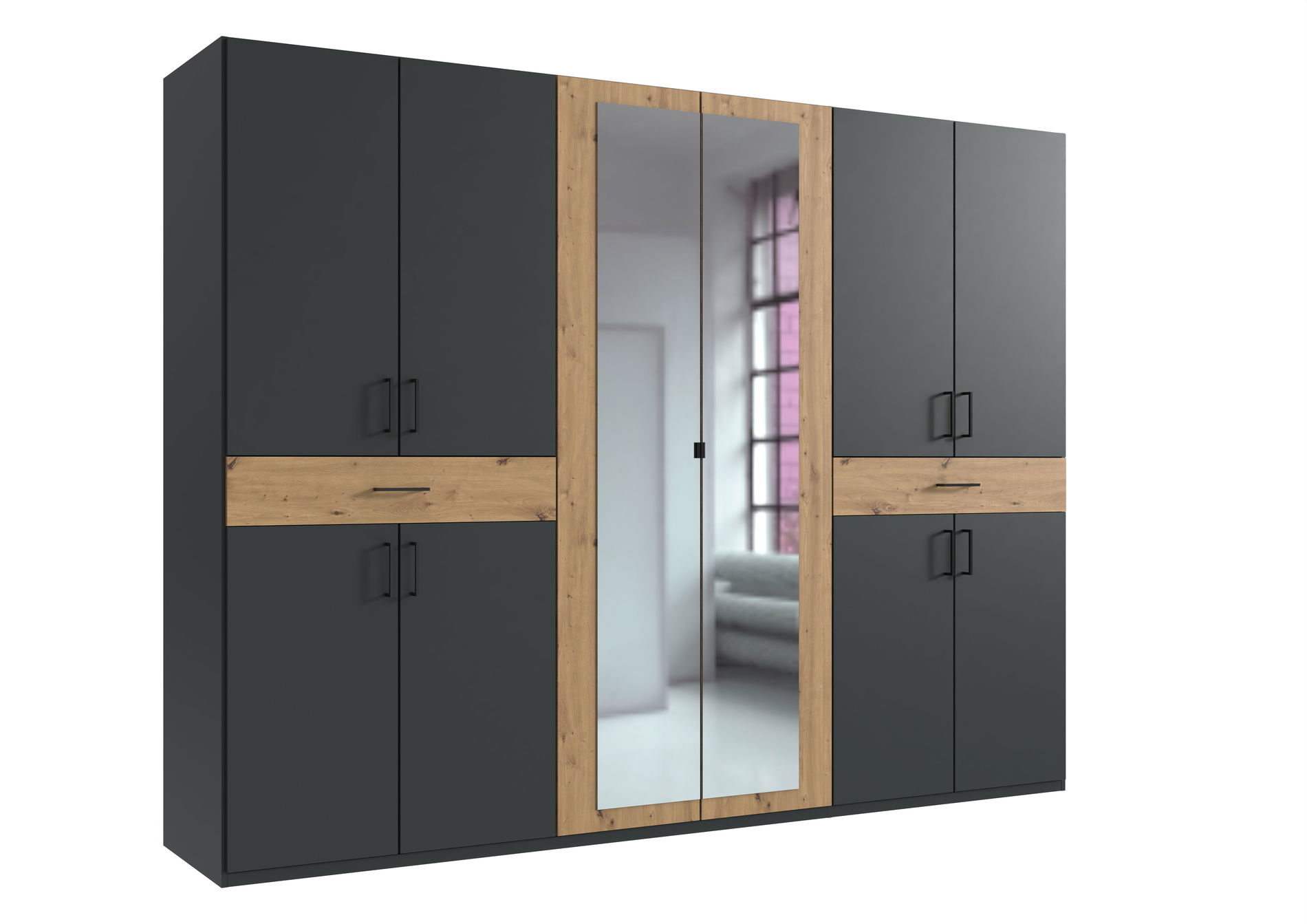 Wimex Tibet Kleiderschrank 270 cm Spiegel Grafit/Artisan-Eiche-Nachbildung