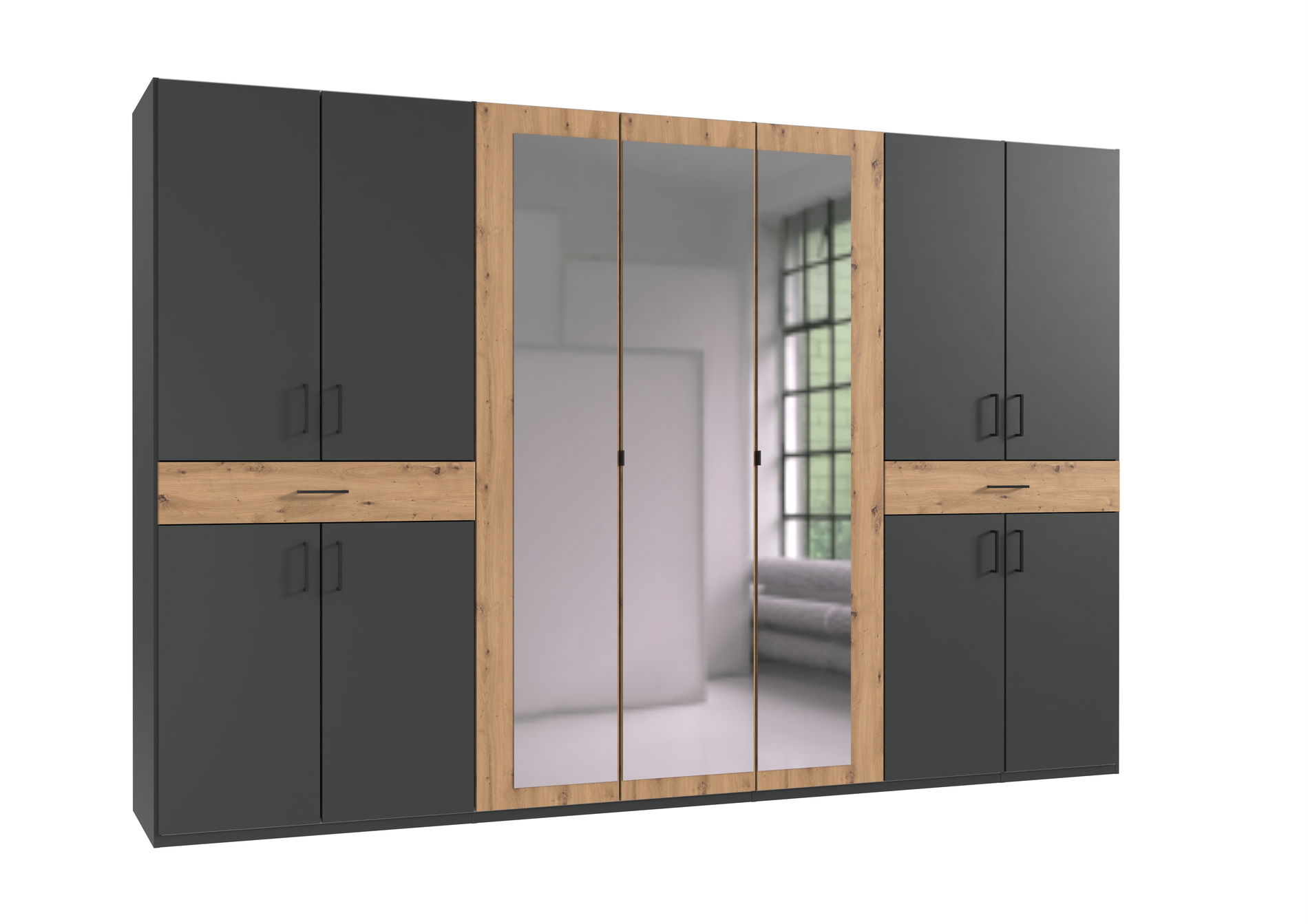 Wimex Tibet Kleiderschrank 313 cm Spiegel Grafit/Artisan-Eiche-Nachbildung