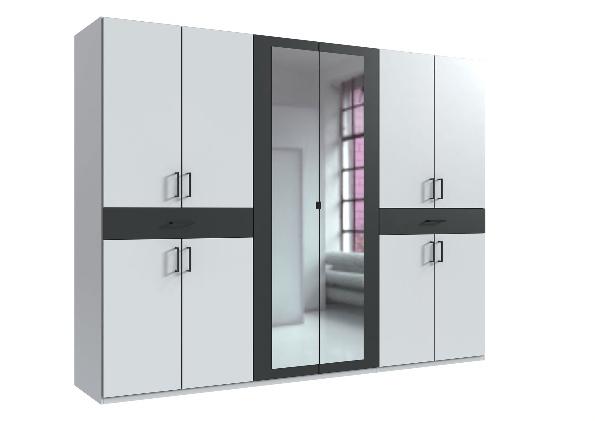 Wimex Tibet Kleiderschrank 270 cm Spiegel Weiß/Grafit