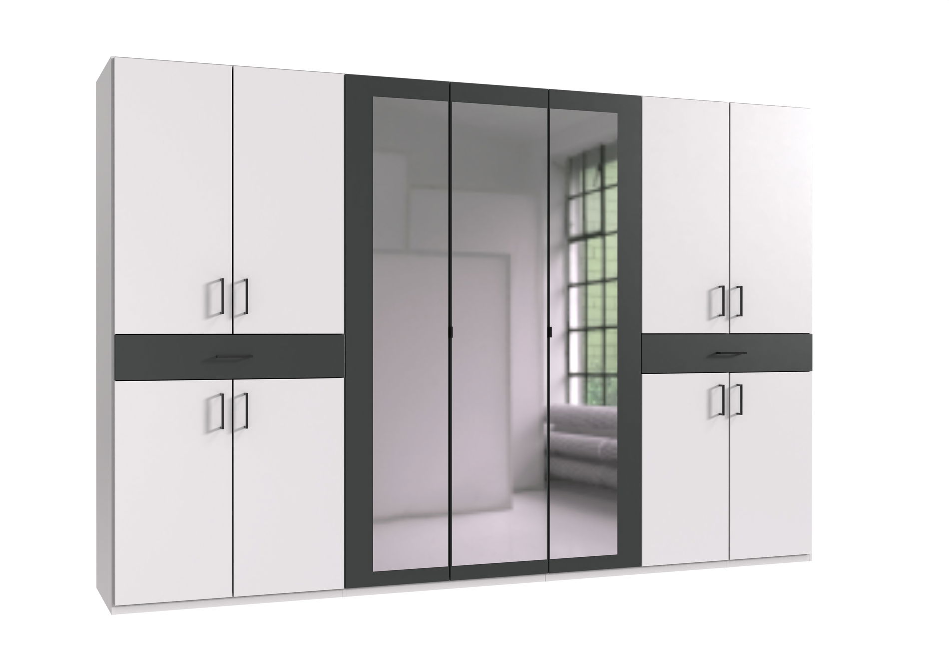 Wimex Tibet Kleiderschrank 313 cm Spiegel Weiß/Grafit