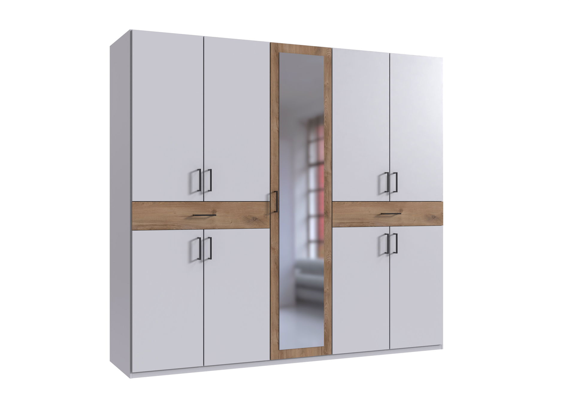Wimex Tibet Kleiderschrank 225 cm Spiegel Weiß/Plankeneiche-Nachbildung
