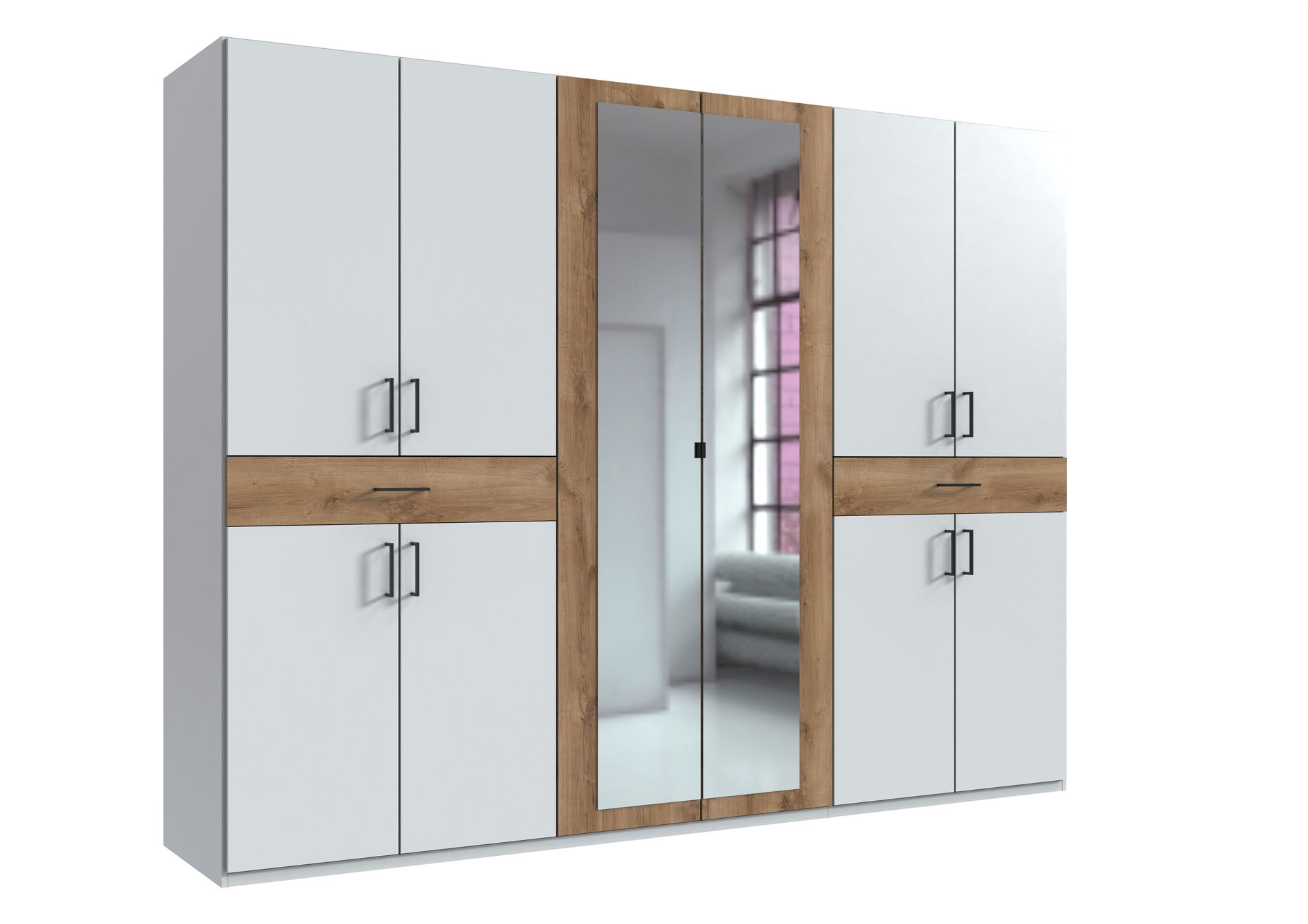 Wimex Tibet Kleiderschrank 270 cm Spiegel Weiß/Plankeneiche-Nachbildung