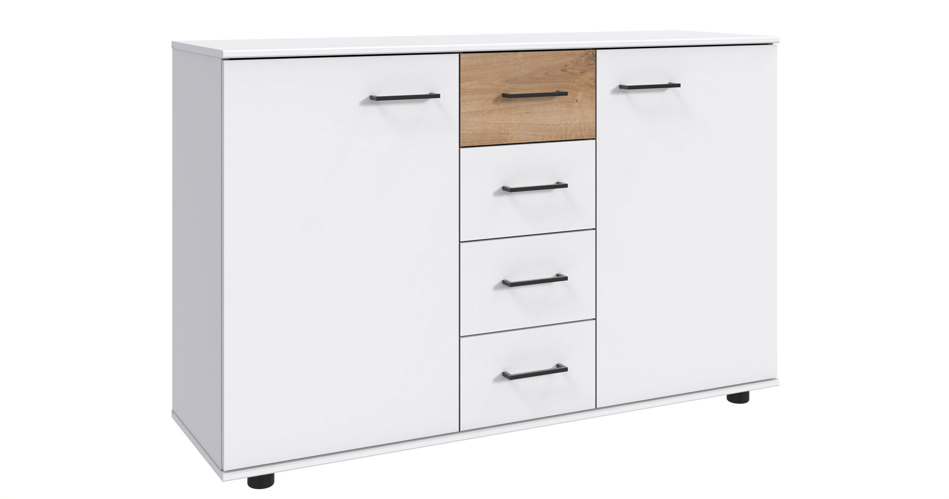 Wimex Tibet Kombikommode 2T 4S Weiß/Plankeneiche-Nachbildung