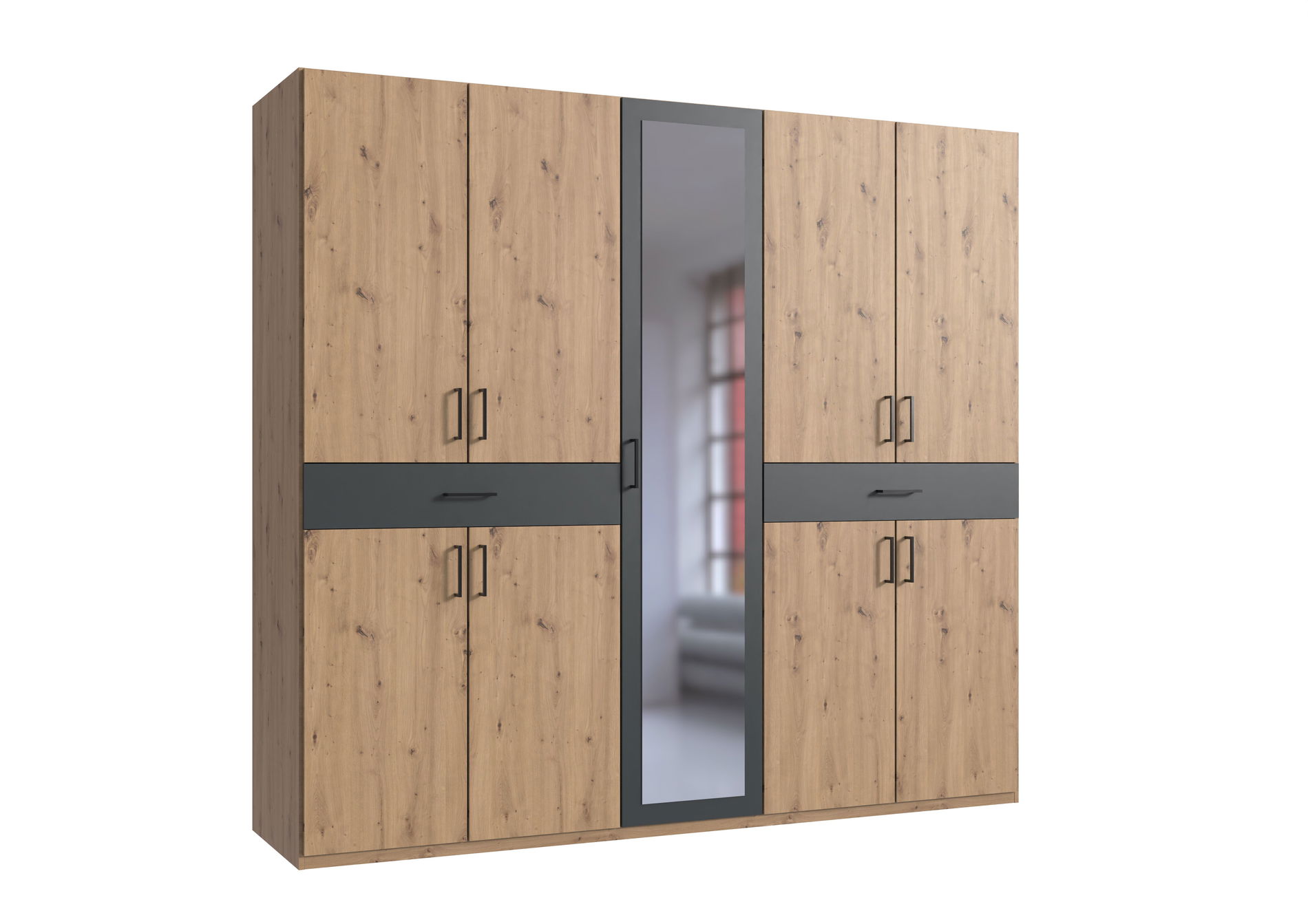 Wimex Tibet Kleiderschrank 225 cm Spiegel Artisan-Eiche-Nachbildung/Grafit