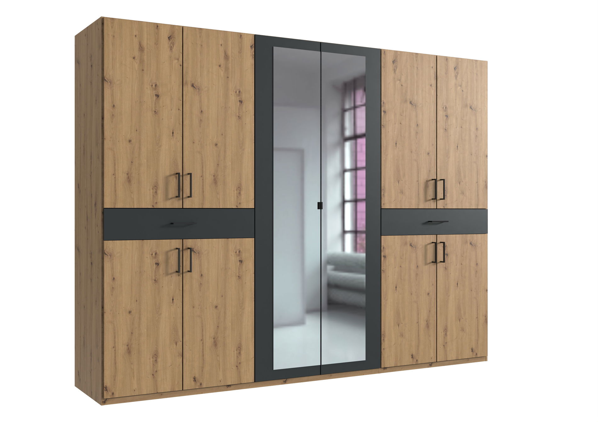 Wimex Tibet Kleiderschrank 270 cm Spiegel Artisan-Eiche-Nachbildung/Grafit