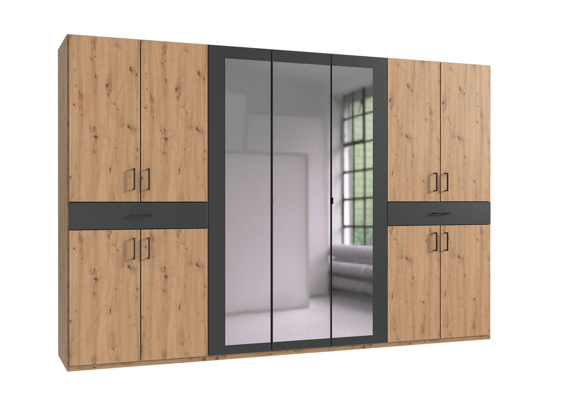 Wimex Tibet Kleiderschrank 313 cm Spiegel Artisan-Eiche-Nachbildung/Grafit