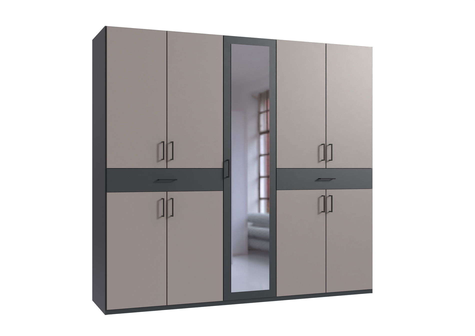 Wimex Tibet Kleiderschrank 225 cm Spiegel Saharagrau/Grafit