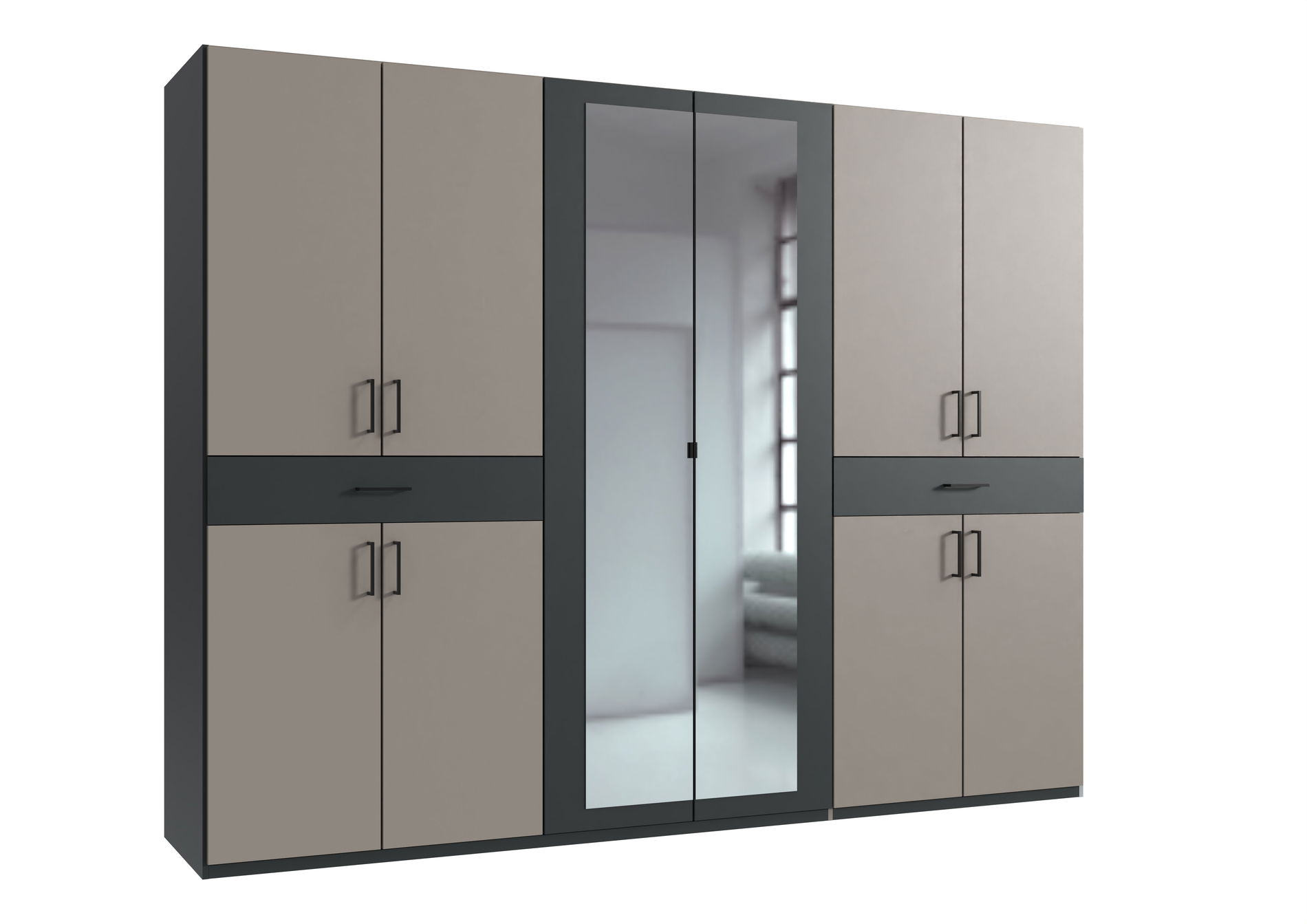 Wimex Tibet Kleiderschrank 270 cm Spiegel Saharagrau/Grafit