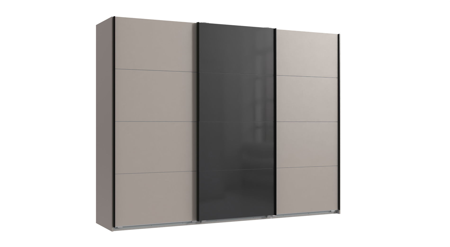 Wimex Tilburg Schwebetürenschrank 270 cm 3 Paneele Saharagrau/Schwarz/Grafit