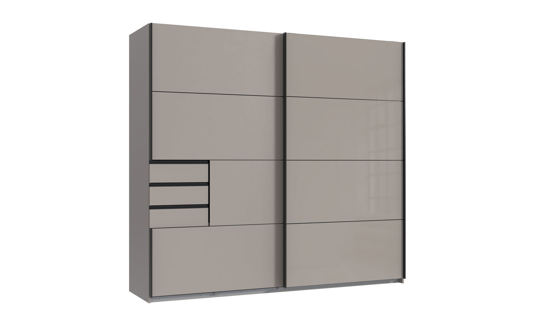 Wimex Tilburg Schwebetürenschrank 225 cm Schubladen Saharagrau/Grafit