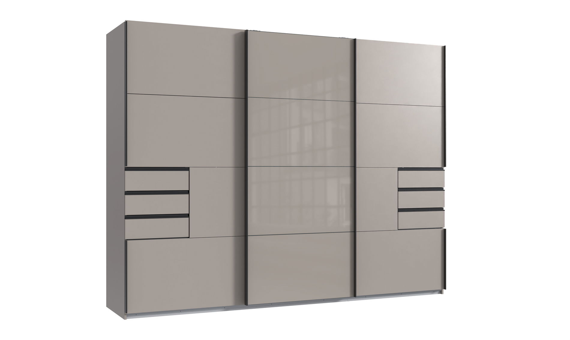 Wimex Tilburg Schwebetürenschrank 270 cm Schubladen Saharagrau/Grafit