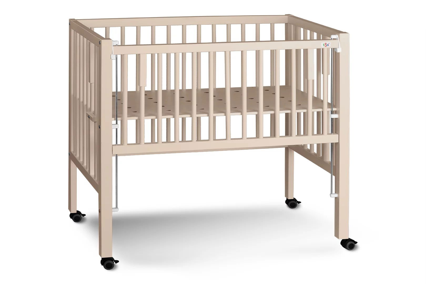 tiSsi MAXI Boxspring Beistellbett seiden beige Liegefläche 50 x 90 cm aus massiver Buche