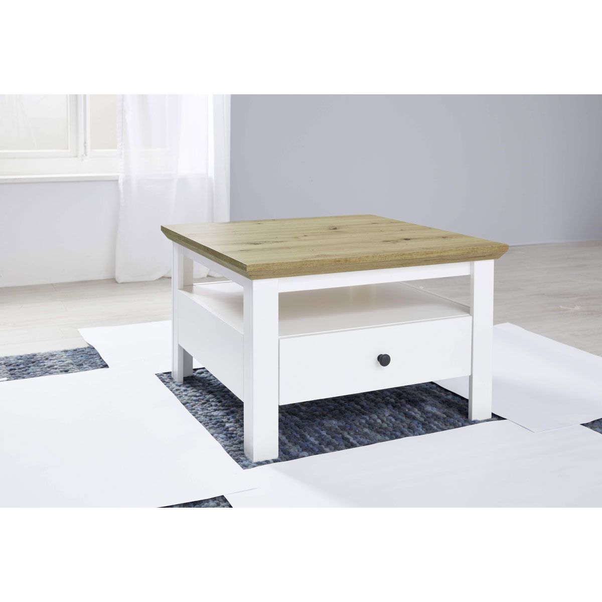 trendteam Universal Couchtisch Weiß / Eiche | 70x70 cm