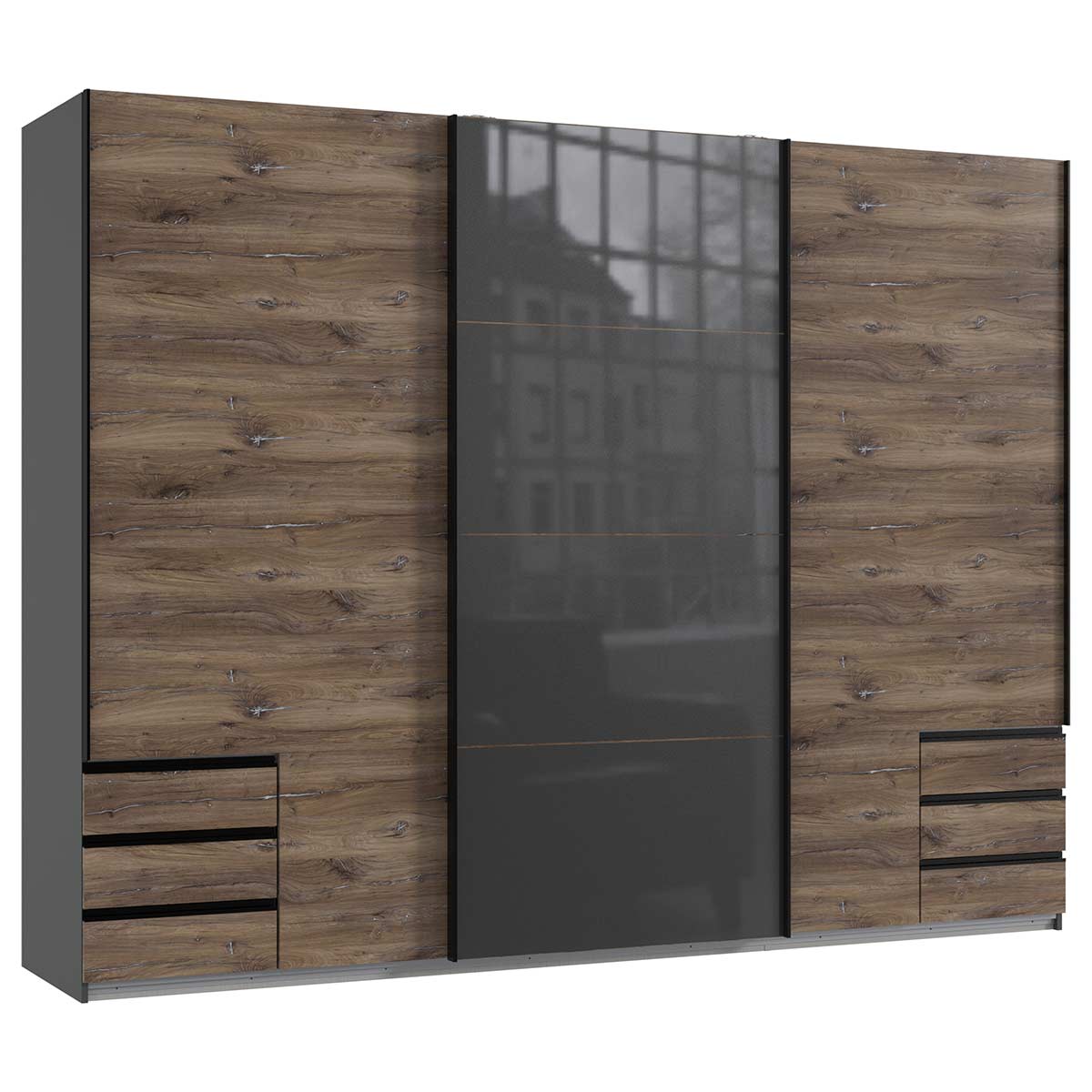 Wimex Valencia Schwebetürenschrank 270 cm 6S Flagstaff-Eiche Dekor/Graphit