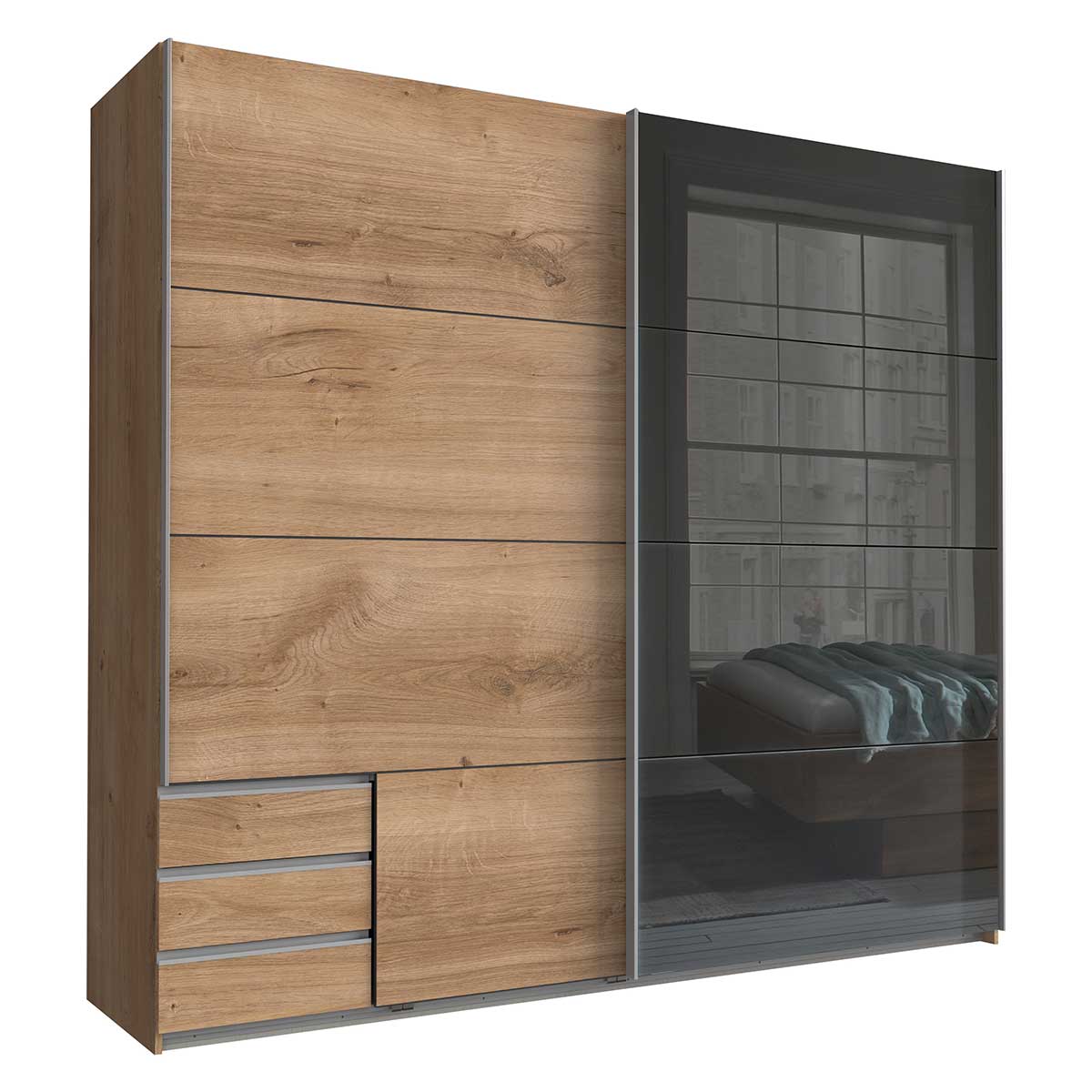 Wimex Valencia Schwebetürenschrank 225 cm 3S Plankeneiche Dekor/Graphit