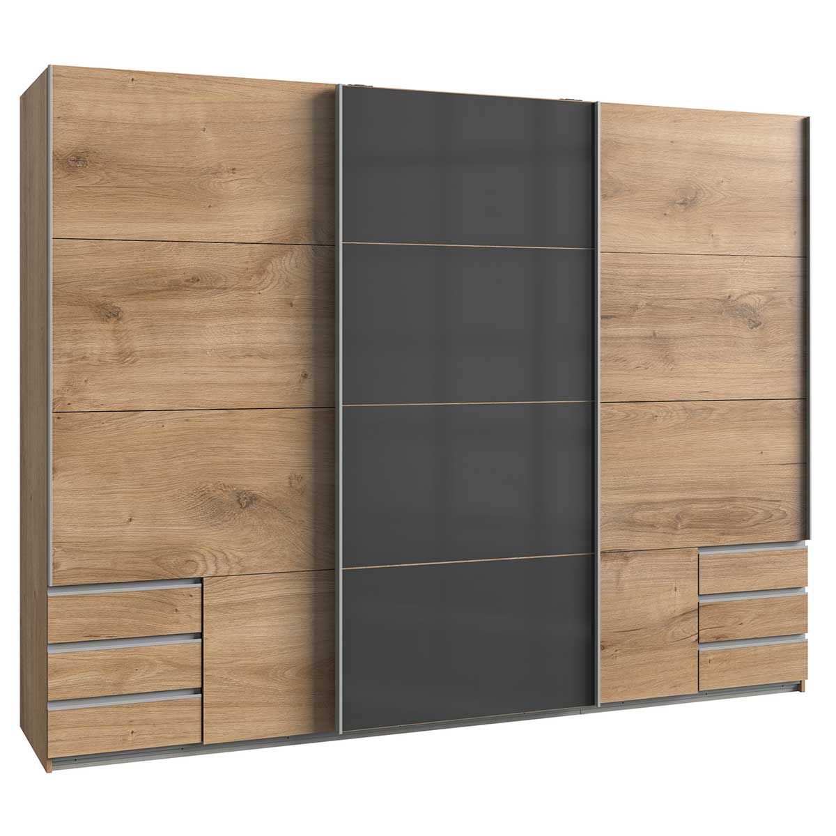 Wimex Valencia Schwebetürenschrank 270 cm 6S Plankeneiche Dekor/Graphit