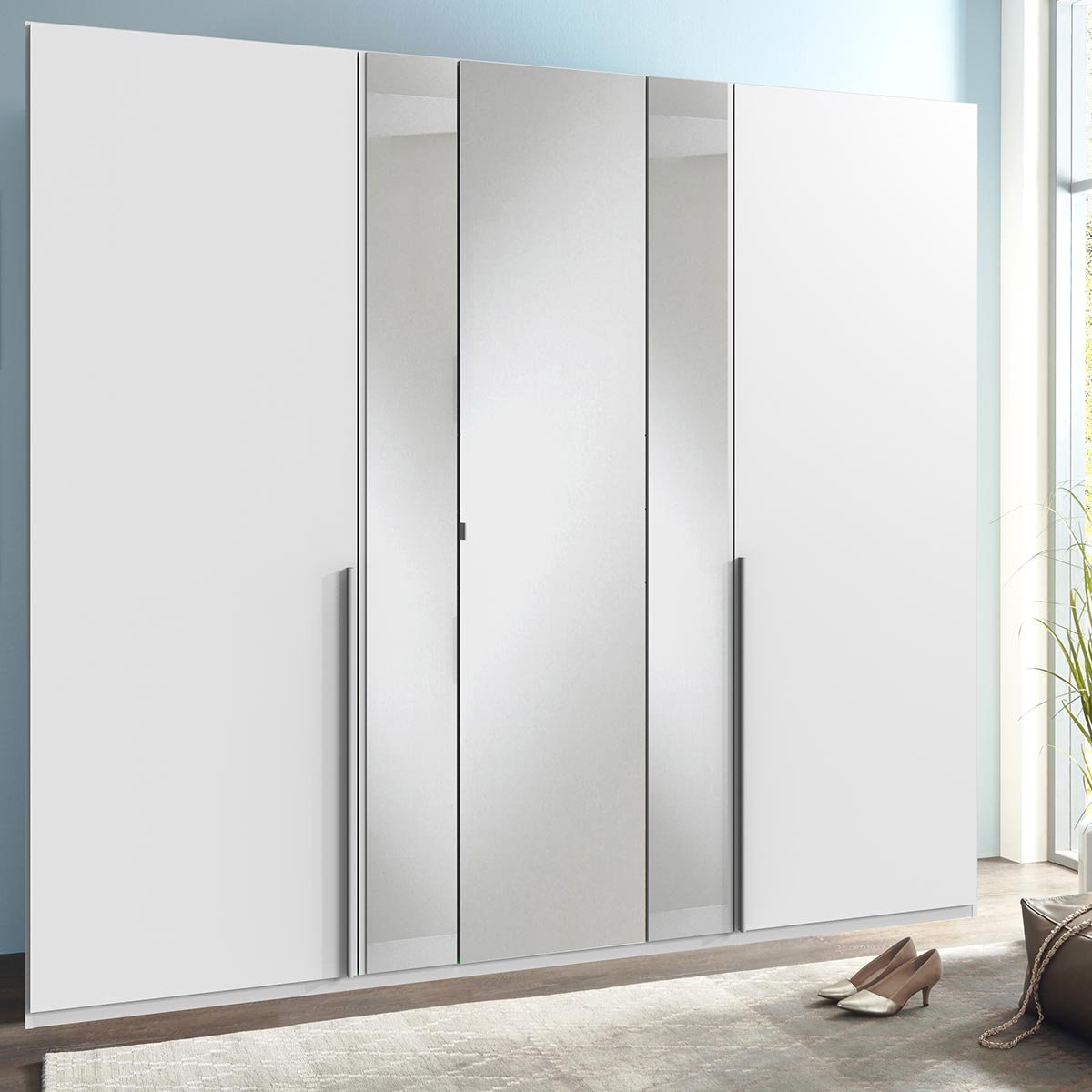 Wimex Vanea Kleiderschrank 3 Spiegel 225 cm Weiß | Kleiderschränke