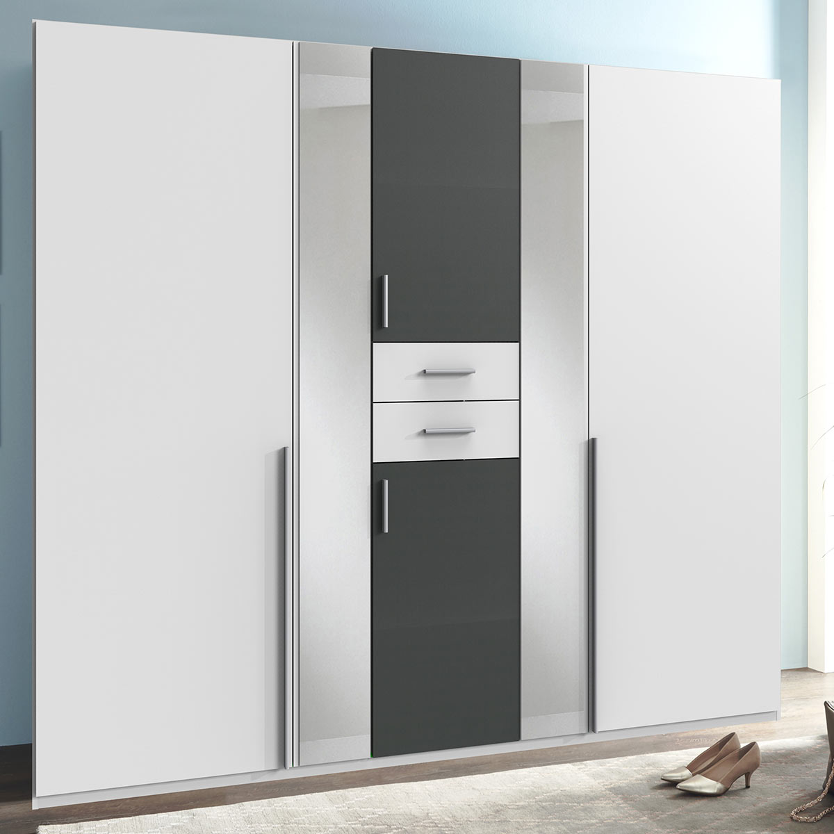 Wimex Vanea Kleiderschrank 2 Spiegel 225 cm Weiß/Graphit