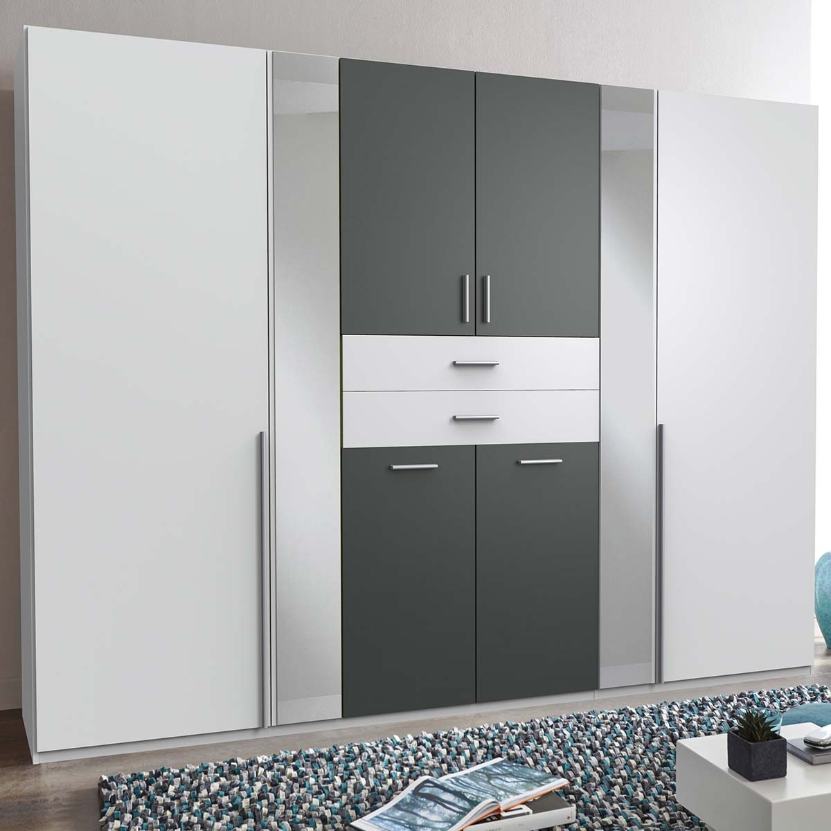 Wimex Vanea Kleiderschrank 2 Spiegel 270 cm Weiß/Graphit
