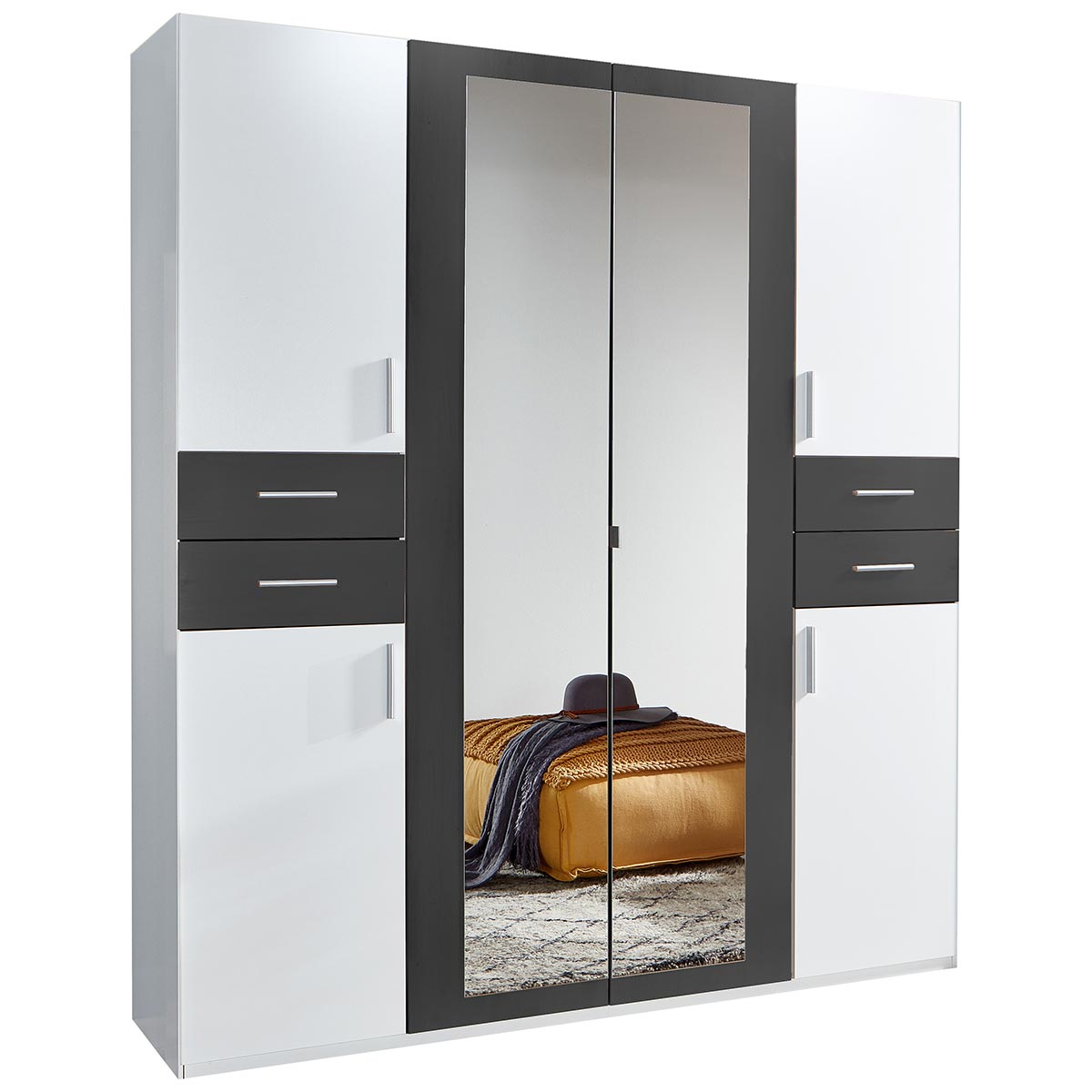 Wimex Vegas Kleiderschrank 2 Spiegel 180 cm Weiß/Graphit