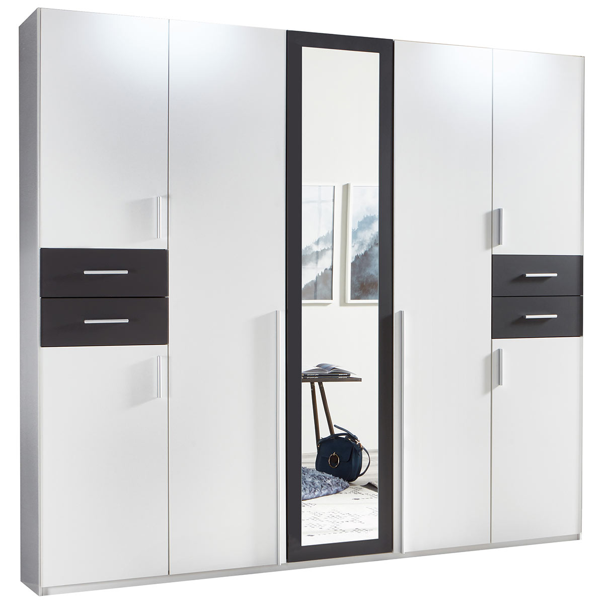 Wimex Vegas Kleiderschrank 1 Spiegel 225 cm Weiß/Graphit